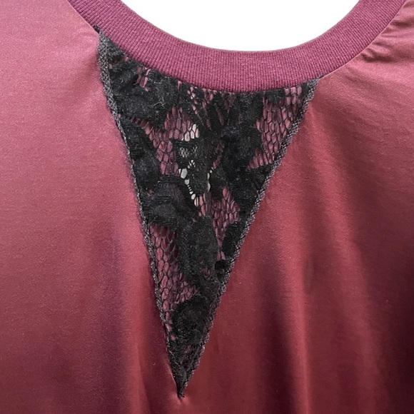 Lane Bryant Maroon Satin Lace Detail Sweatshirt Style Ties at Back Neck Sz 26 - Picture 8 of 13